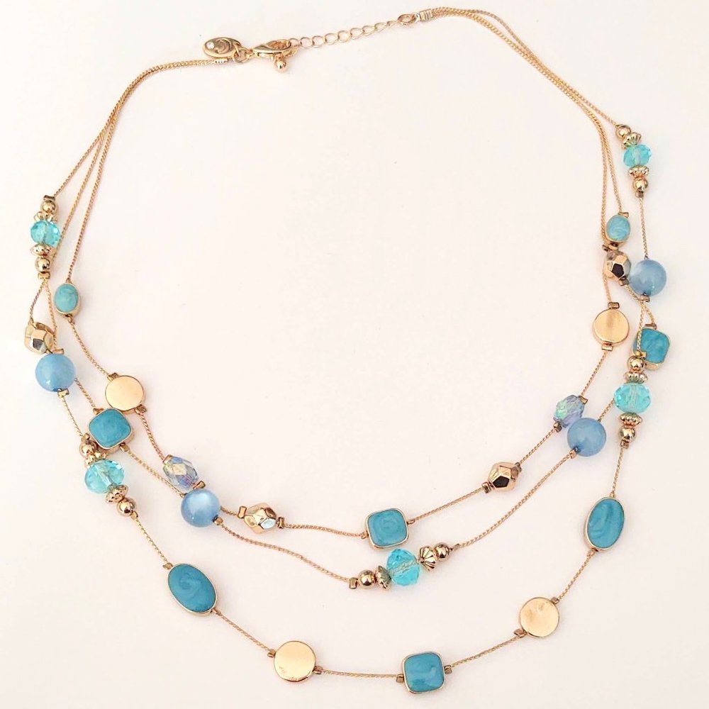 Charming Charlie 3 strand blue and gold necklace - Picture 10 of 12